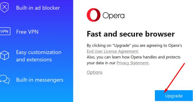 Solución de problemas de Opera Error al buscar actualizaciones