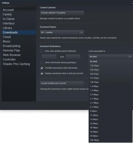 Steamでゲームアップデートのダウンロード速度を調整する方法