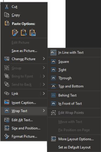 Wordでテキストの折り返しオプションを変更する方法