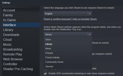 Como alterar a página que é aberta ao iniciar o Steam