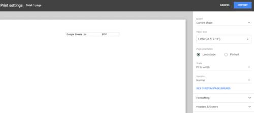 Cách chuyển Google Trang tính sang PDF
