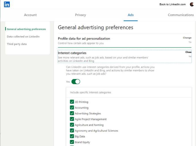 LinkedIn: Cách định cấu hình cài đặt sở thích quảng cáo