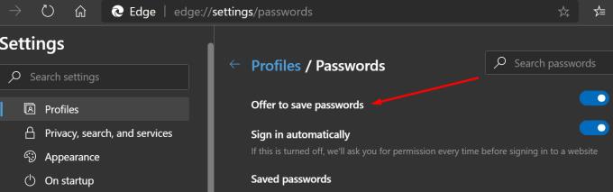 MicrosoftEdgeがパスワードを記憶しない問題を修正