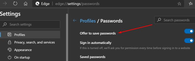 Correggi Microsoft Edge non ricorda le password