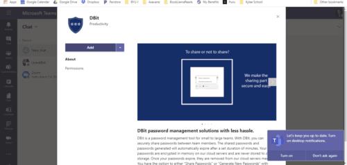 Integrazione della gestione delle password Dbit in Microsoft Teams