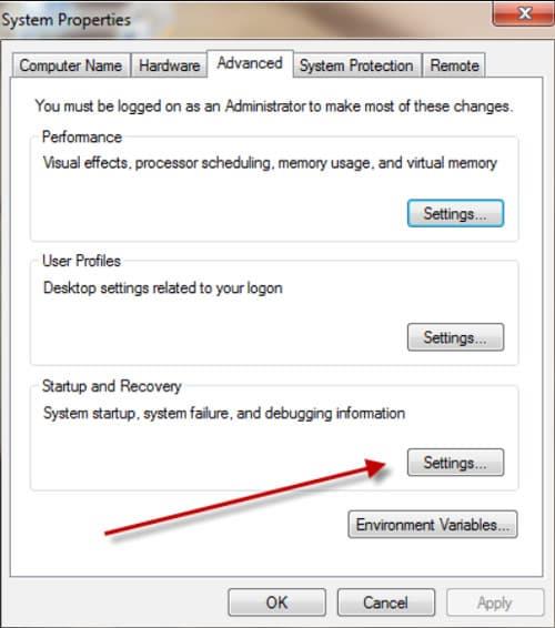 Desactive el reinicio automático en caso de falla del sistema en Windows 7 y 10