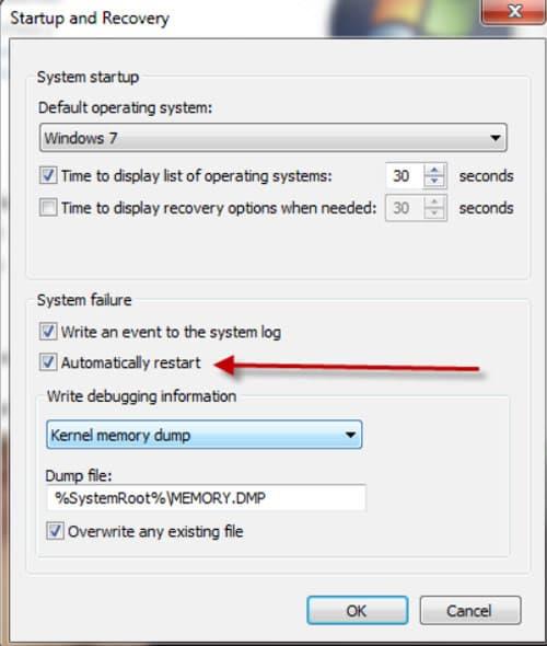 Deaktivieren Sie den automatischen Neustart bei Systemfehlern in Windows 7 und 10