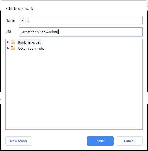 GoogleChromeのブックマークバーに印刷ボタンを追加する方法