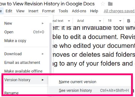 Como visualizar o histórico de revisão no Google Docs