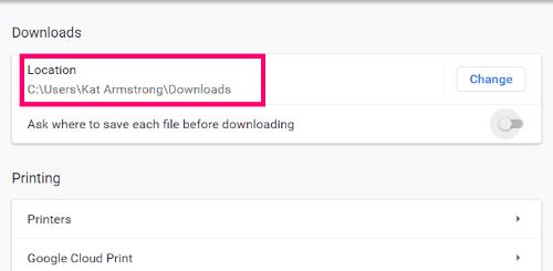 Cambia la posizione di download in Google Chrome