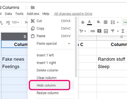 Ocultar y mostrar filas y columnas en Hojas de cálculo de Google