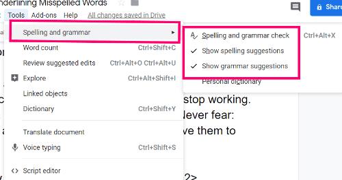 Por que o Google Docs não sublinha palavras com erros ortográficos