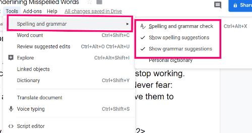 Waarom onderstreept Google Documenten geen verkeerd gespelde woorden?