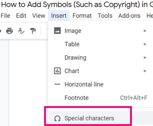 Come aggiungere simboli (come il copyright) in Google Docs