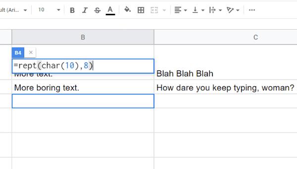 Google Sheets: Fügen Sie mehrere Textzeilen in einer einzelnen Zelle hinzu