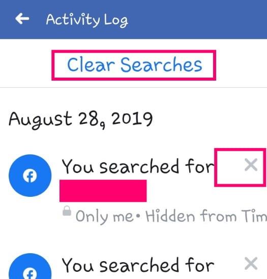 Facebookの検索履歴をクリアする方法
