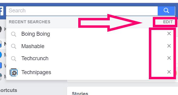 Facebookの検索履歴をクリアする方法