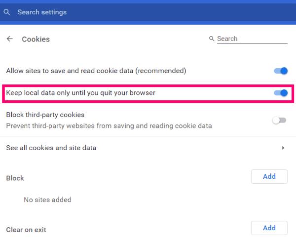 Como configurar o Chrome para limpar cookies ao sair