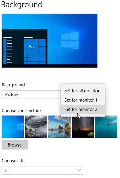 Windows 10: imposta uno sfondo diverso per i doppi display