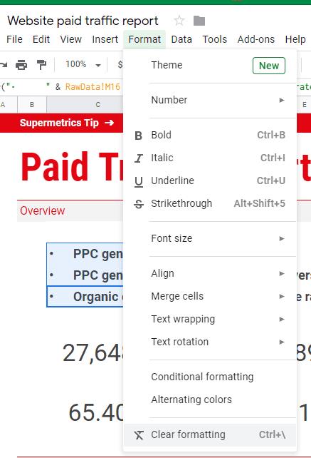 Hojas de cálculo de Google: eliminar el formato de las celdas