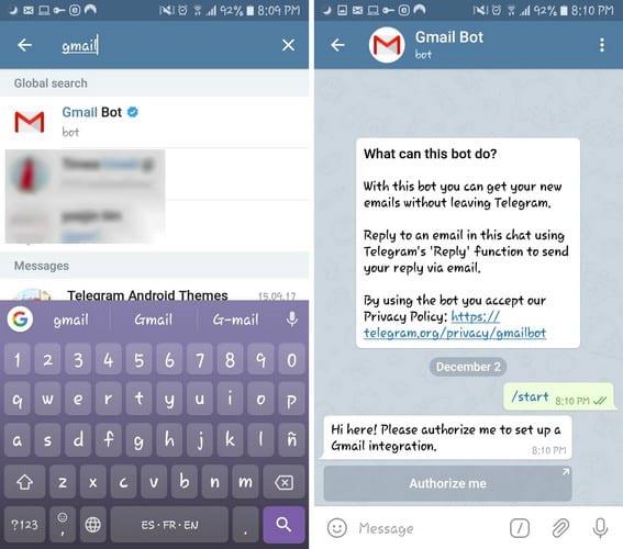 Android: accedi alle email di Gmail tramite Telegram