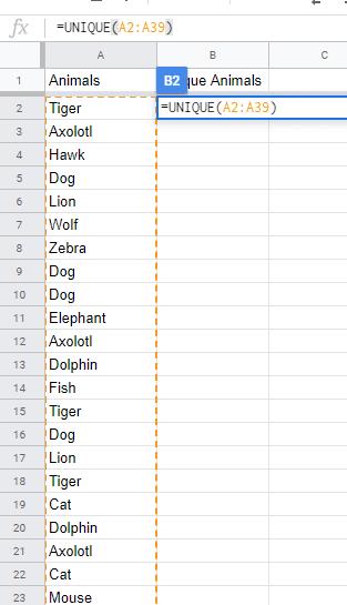 So verwenden Sie die einzigartige Funktion in Google Sheets