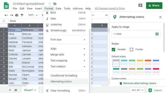 Google Sheets: So schattieren Sie jede andere Zeile