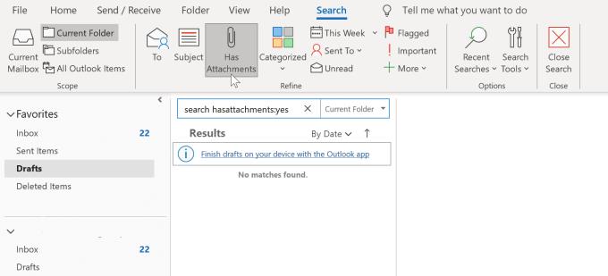 Tìm kiếm phần đính kèm trong Outlook