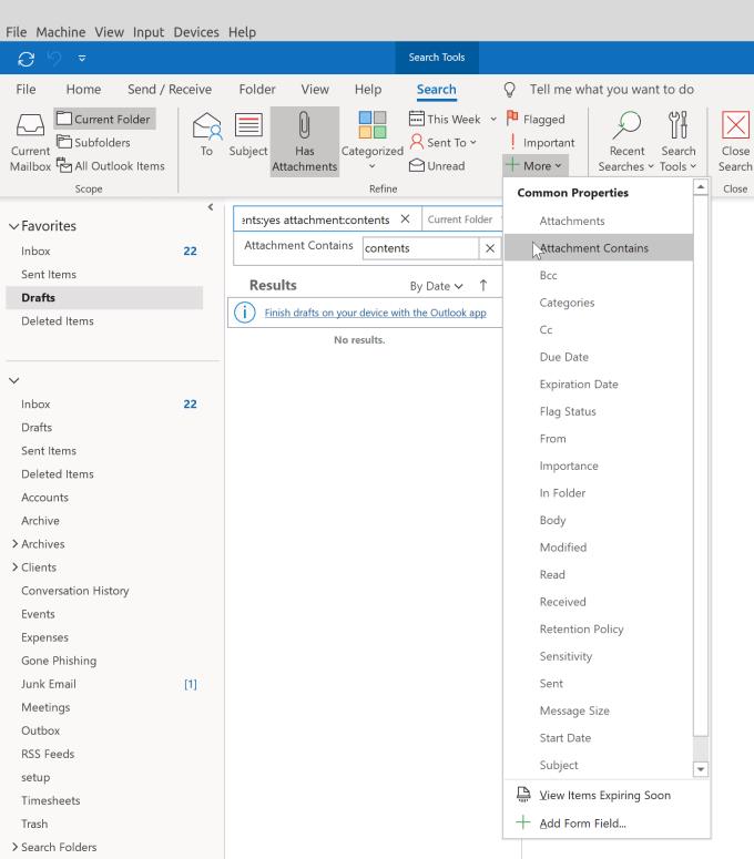 Anhänge in Outlook suchen