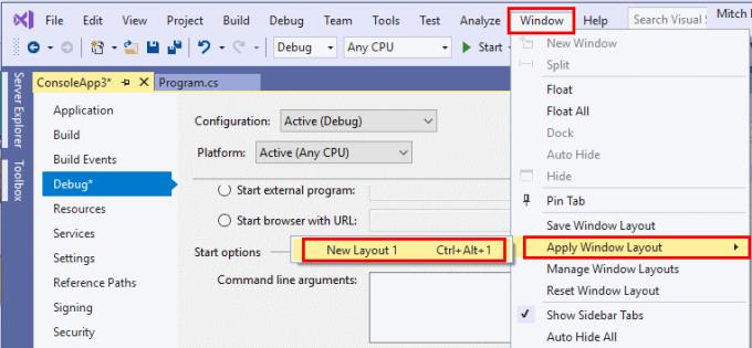 Visual Studio: Đặt lại bố cục cửa sổ