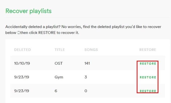 Spotify: 삭제된 재생 목록 복구