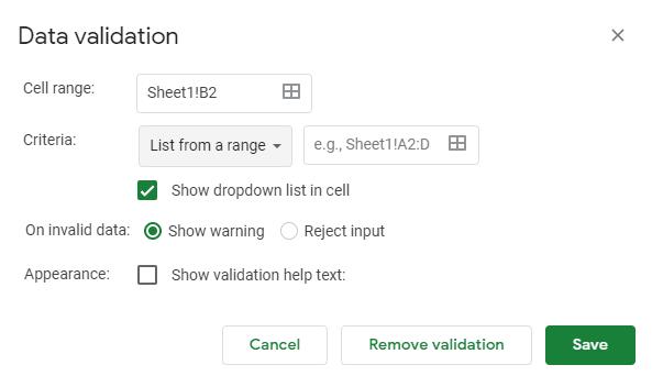 Hojas de cálculo de Google: hacer una lista desplegable