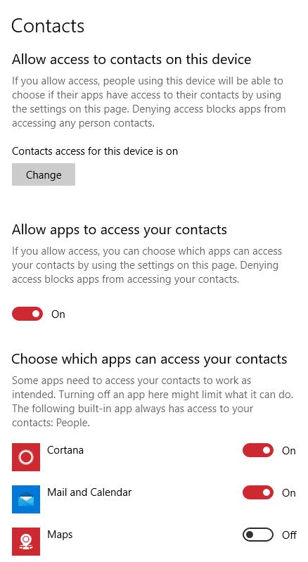 Windows 10: impedisce alle app di accedere ai contatti