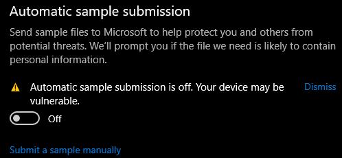 Windows 10: abilita/disabilita l'invio di campioni per Windows Defender