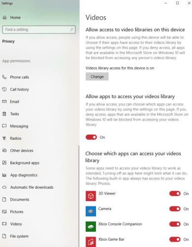 Windows 10: Chặn các ứng dụng truy cập video của bạn