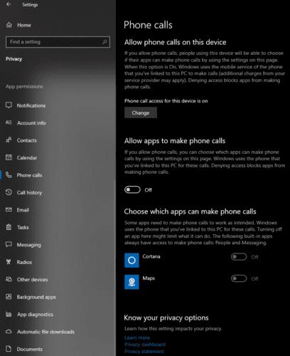 Windows 10: impedisce alle app di effettuare chiamate