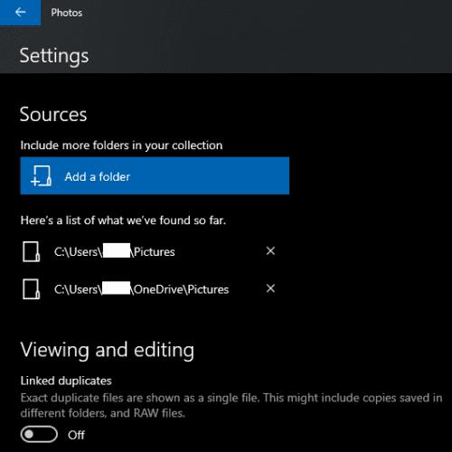 Windows 10: Wyłączone połączone duplikaty w aplikacji Zdjęcia