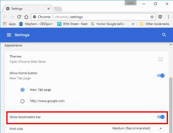 Google Chrome：ブックマークバーが消える–修正
