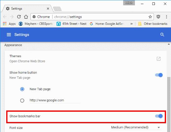 Google 크롬: 북마크 바가 사라짐 – 수정