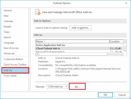 Outlook: Bật / Tắt Phần bổ trợ