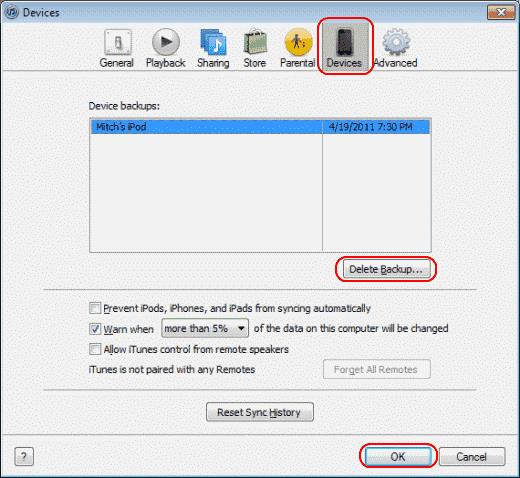 Elimina i backup di iPad o iPhone dal computer