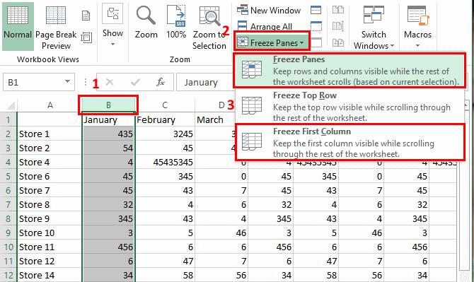 ตรึงหรือเลิกตรึงบานหน้าต่าง คอลัมน์ และแถวใน Excel