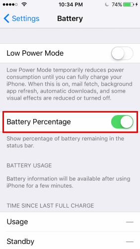 Ative o medidor de porcentagem da bateria no iPhone, iPad ou iPod Touch
