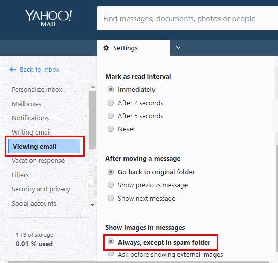 Yahoo Mail : Activer les images dans les messages
