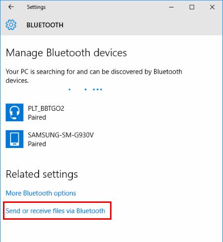 ถ่ายโอนไฟล์ระหว่าง Android และ Windows 10 ผ่าน Bluetooth