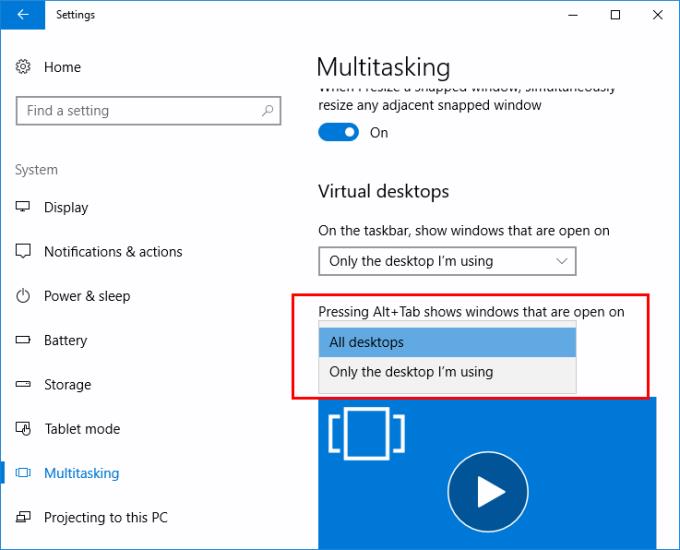 Alt+Tab tra desktop virtuali su Windows 10