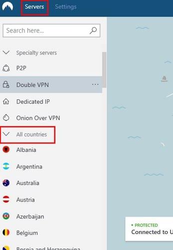 Cambiare server usando NordVPN