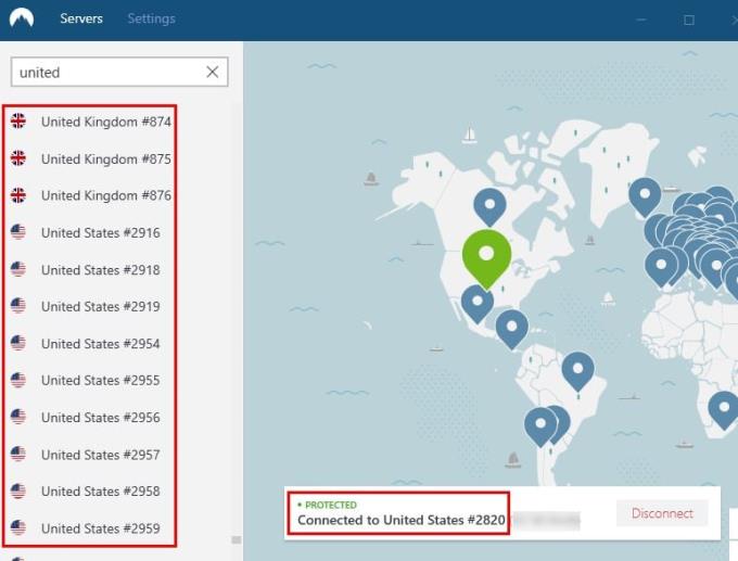 Cambiare server usando NordVPN