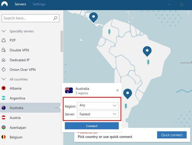 Cambiare server usando NordVPN