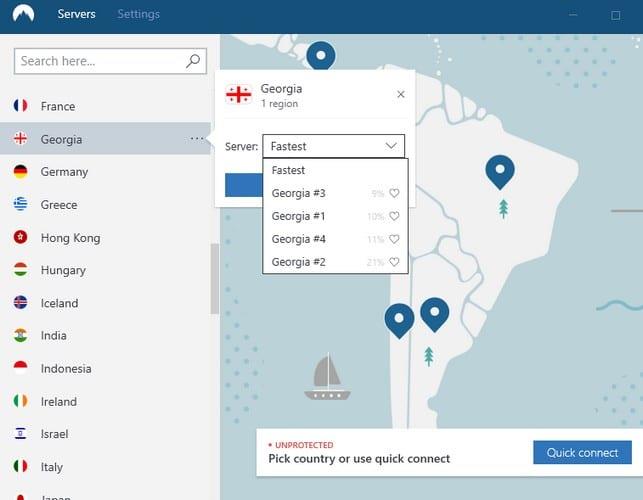 Cambiare server usando NordVPN